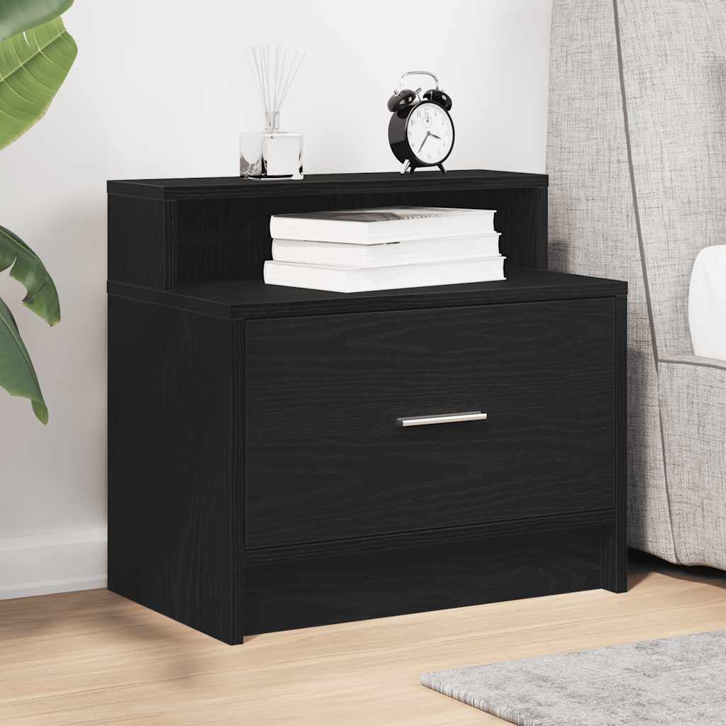 Nightstand with Drawer Black Oak Effect 51 x 31 x 47 cm