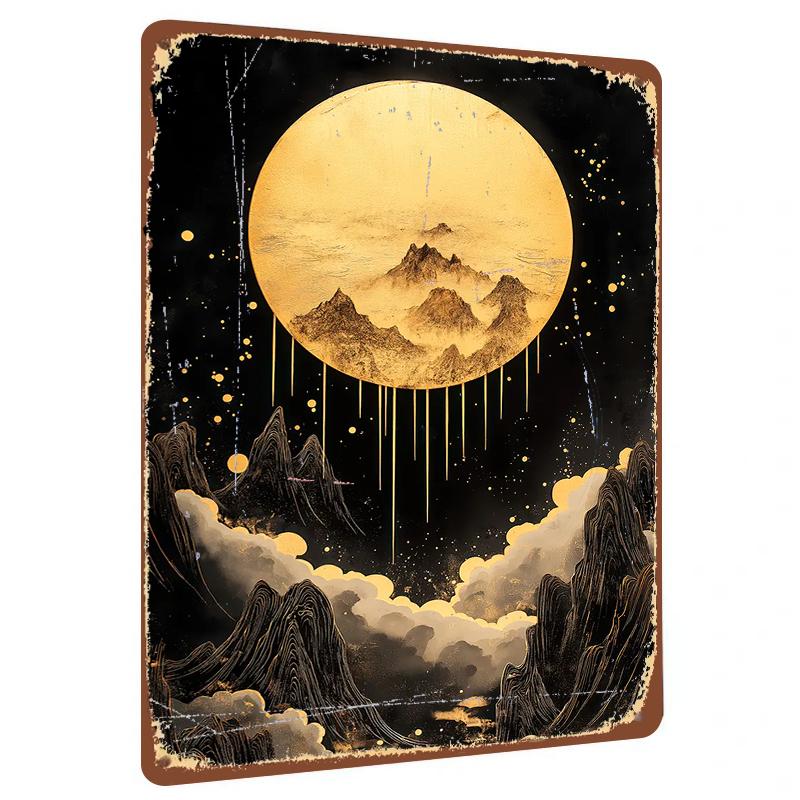 

Chinese Style Landscape Gold Gilded Moon Metal Iron Painting Living RoomWall Art Decor 20x30cm（7.8x11.8inch）