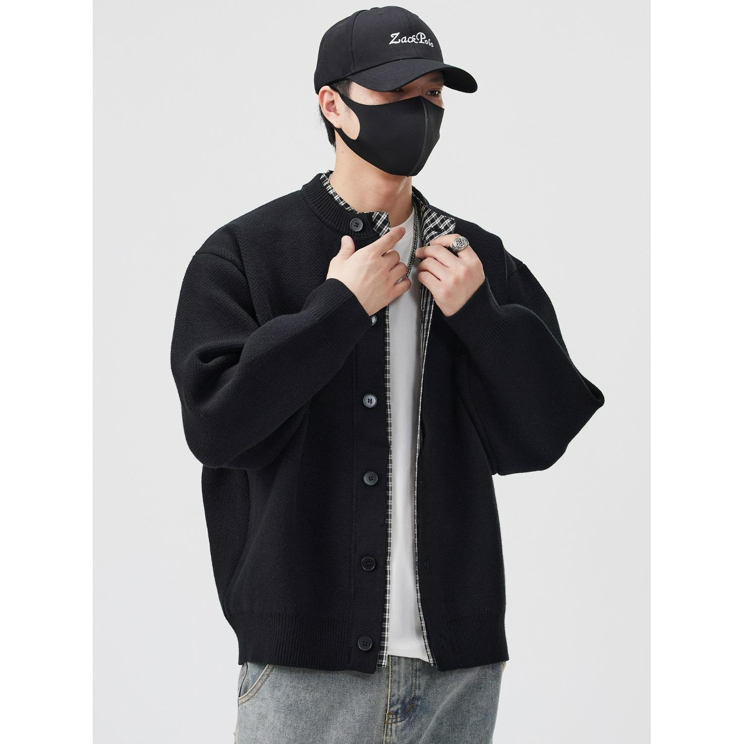 

Men s Trendy Japanese-Style Faux Two-Piece Sweater Jacket - Autumn/Winter Versatile Cardigan XXL чорний