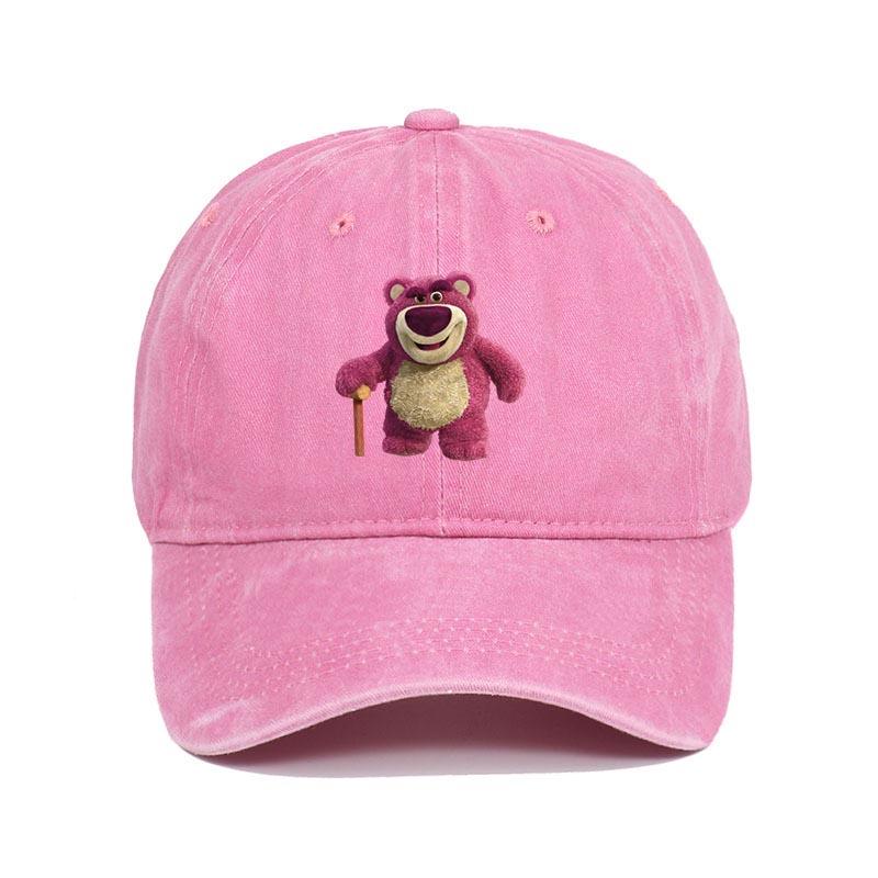 Cartoon Washed Lotso Print Baseball Cap Men Women Vintage Kpop Snapback Cap Adjustable Breathable Trucker Hat Sunscreen Hat