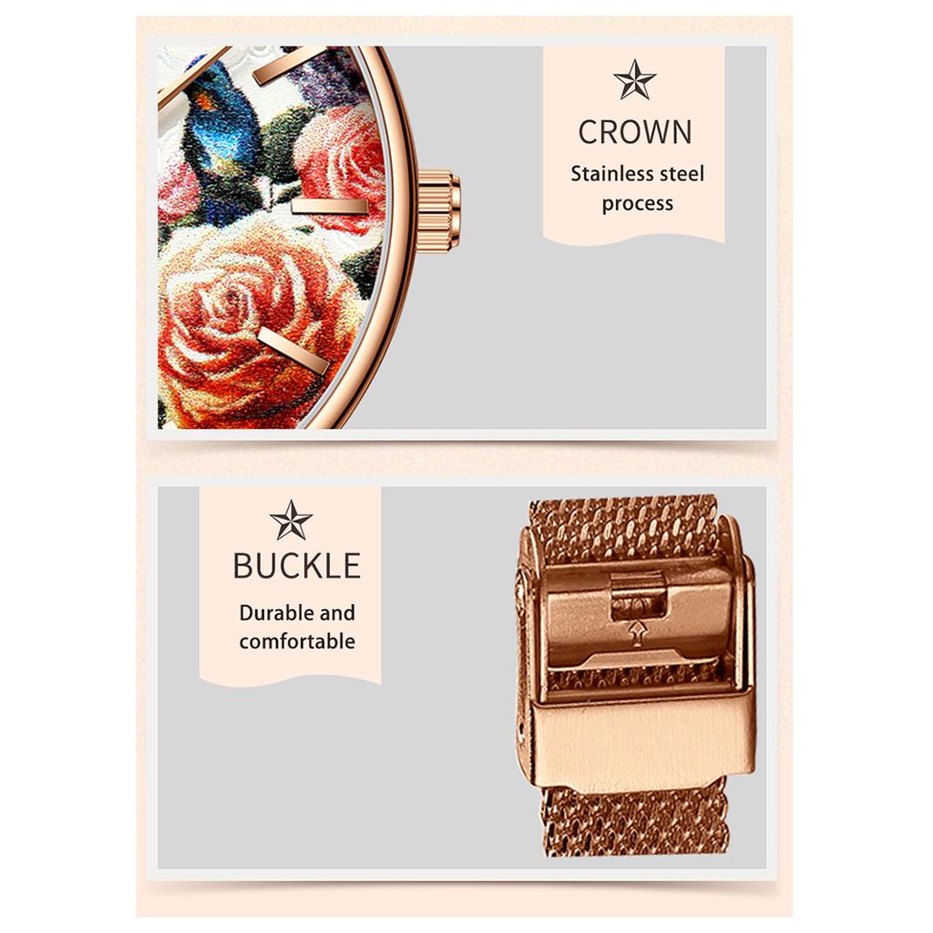CURREN 9060 Luxus Casual Business Quarz Damenuhr Blumenzifferblatt Elegante exquisite Dame Handgelenk