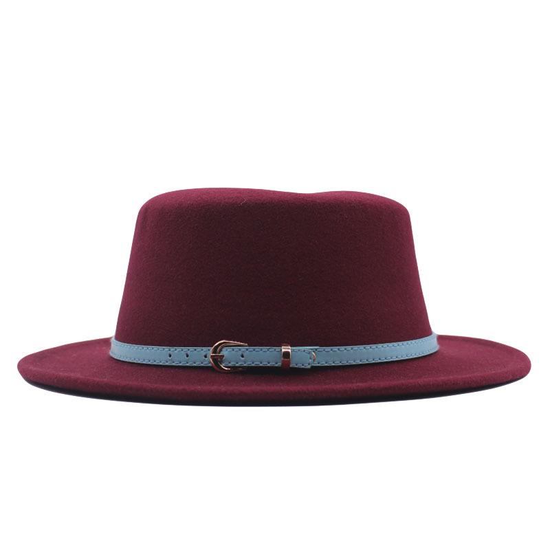 Autumn and winter new British men's top hat, flat-top woolen hat, European and American jazz hat, big-brimmed women's hat