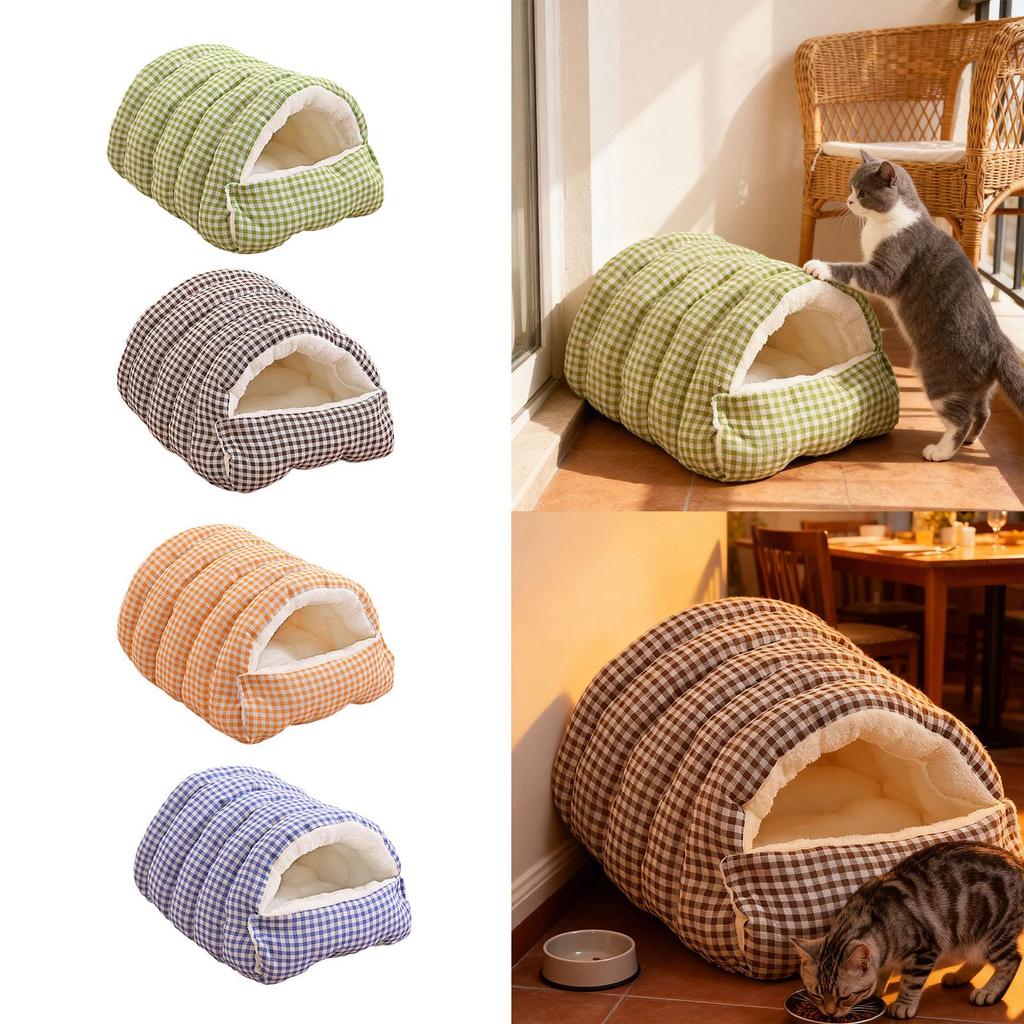 Self Heating Dog Cat Bed Flannel Kennel Cave House Cozy Cat Hideout Removable Pillow for Indoor Cat Enclosure