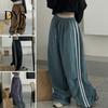 Weiche Bequeme Lässige Hosen Damen Cargohose Elastischer Bund Kordelzug Saum mit Taschen Seitenstreifen Weiter Beinschnitt Sport Streetwear