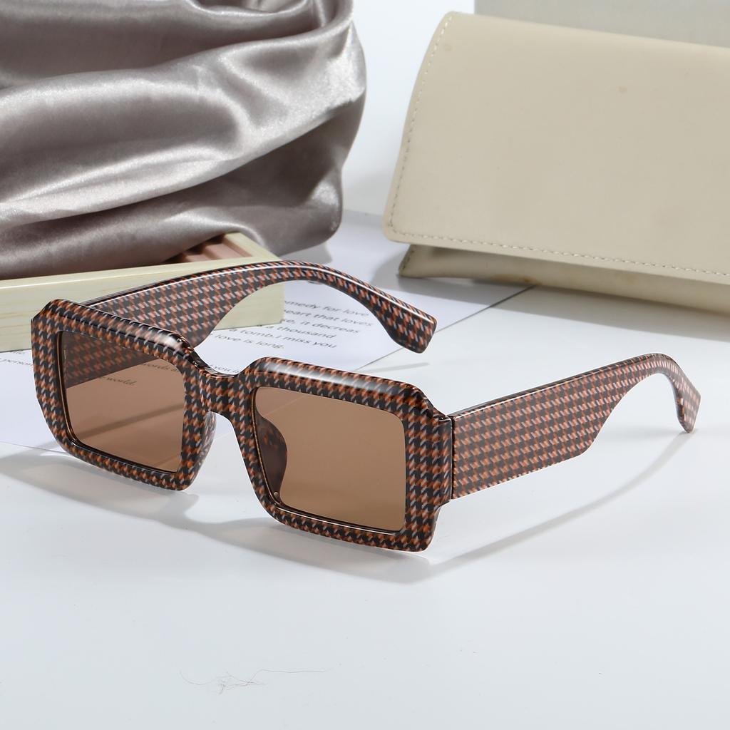 Luxury Brand Designer Houndstooth Square Sunglasses Women Men Vintage Fashion Sun Glasses Travel Eyewear Unisex