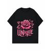 Rosa Ros "UNIQUE" Boktryckt Svart Dam Kortärmad T-shirt