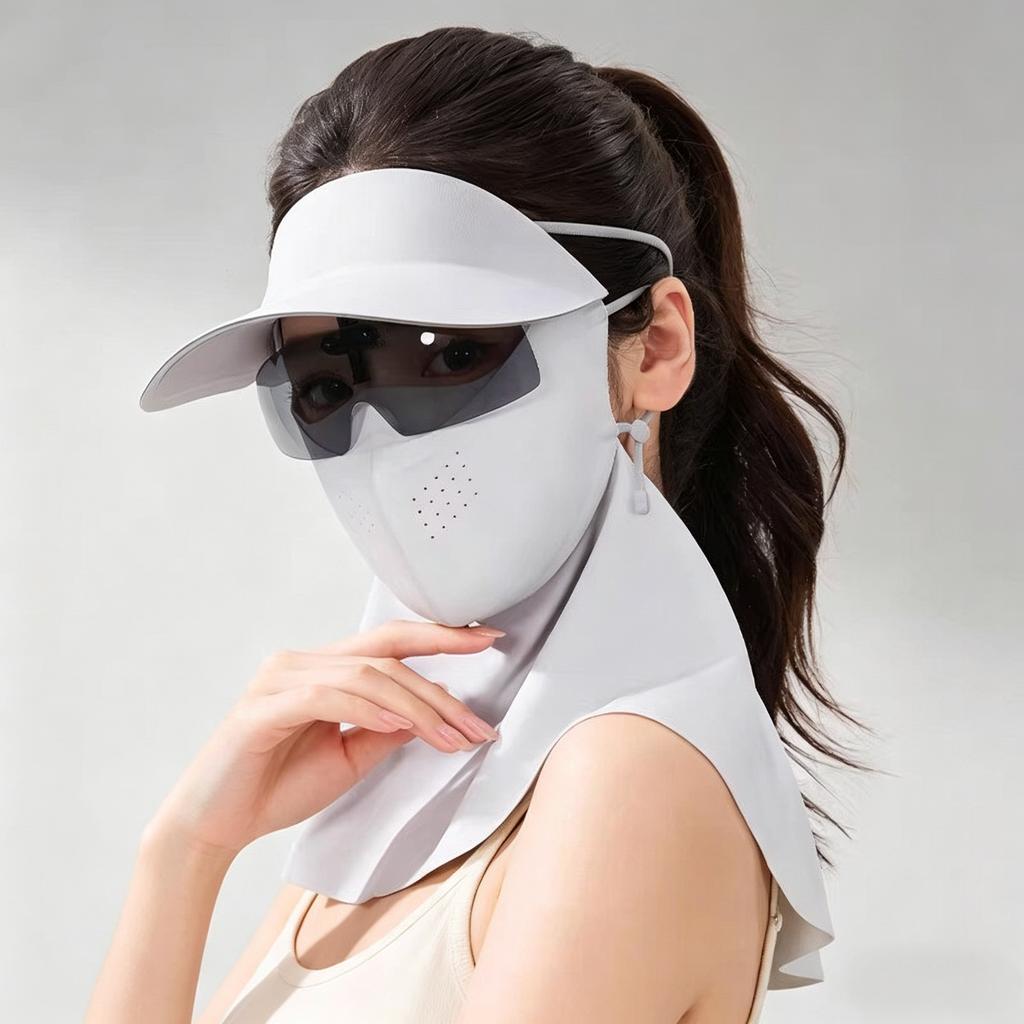 Full Face Sunscreen Mask Face Gini Women UV Protection Summer Ice Silk Cycling Sun Hat Mask Neck Protection Cooling Breathable