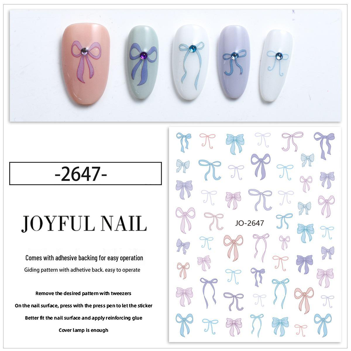 Douyin Xiaohongshu Girly Heart Bow Nail Stickers - DIY Tearable Color Painting Nail Decals