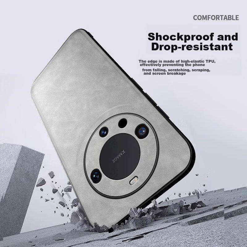 POZZO Phone Case for Huawei Mate60 Pro, HUAWEI MateShockproof Full Lens Protection Soft, Simple Luxury Leather Casen, Gray