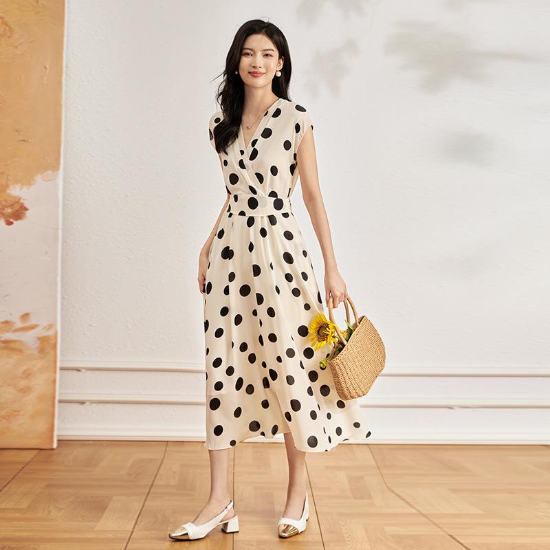 

Элегантное платье французской светской львицы с длинным рукавом, в горошек, стройнящее талию Extra Large белый