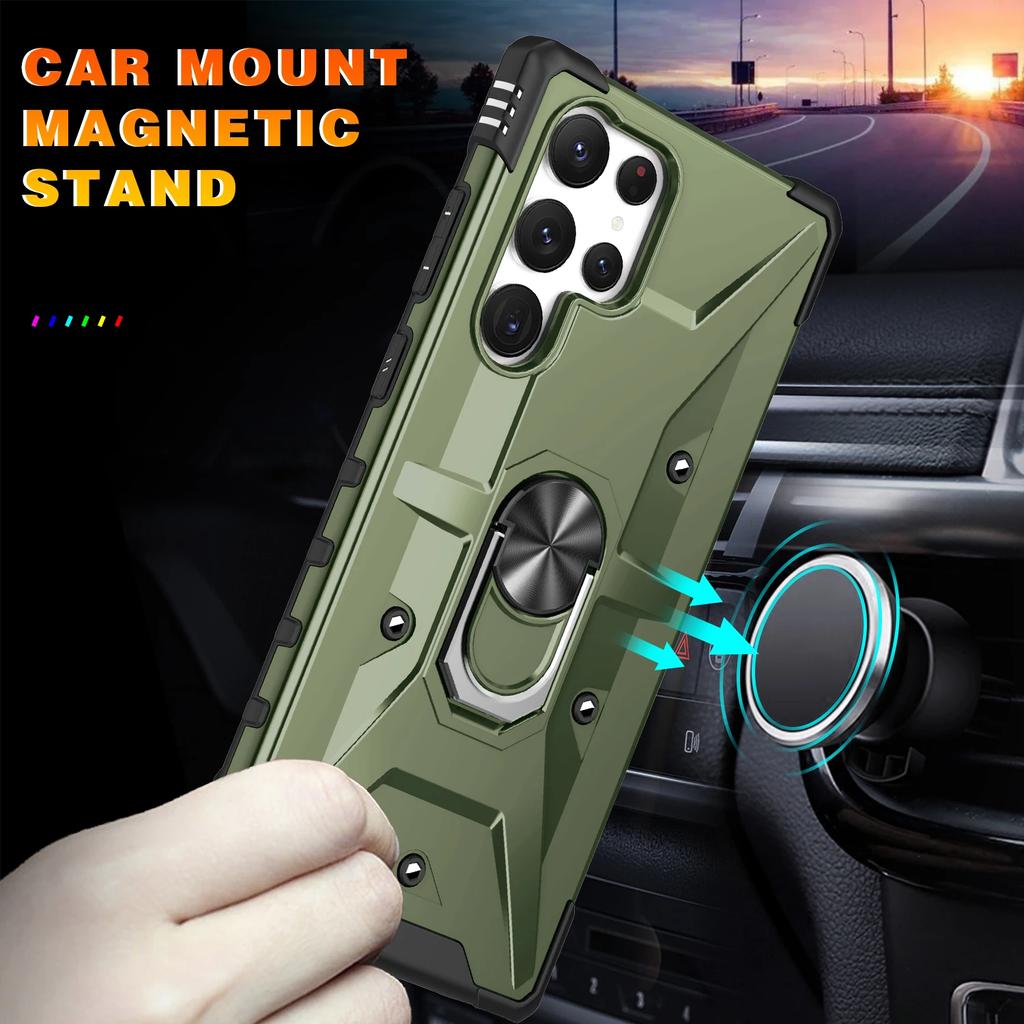 For Samsung Galaxy S22 S23 S24 S25 Ultra Plus A14 A34 A54 A15 5G Shockproof Heavy Duty Armor Phone Case Cover Ring Kickstand