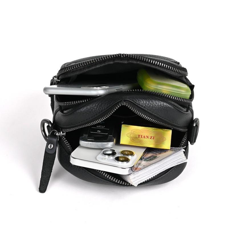 Japanese Korean Trendy Men's Single Shoulder Crossbody Bag Multifunctional Genuine Leather Casual Mobile Phone Waist