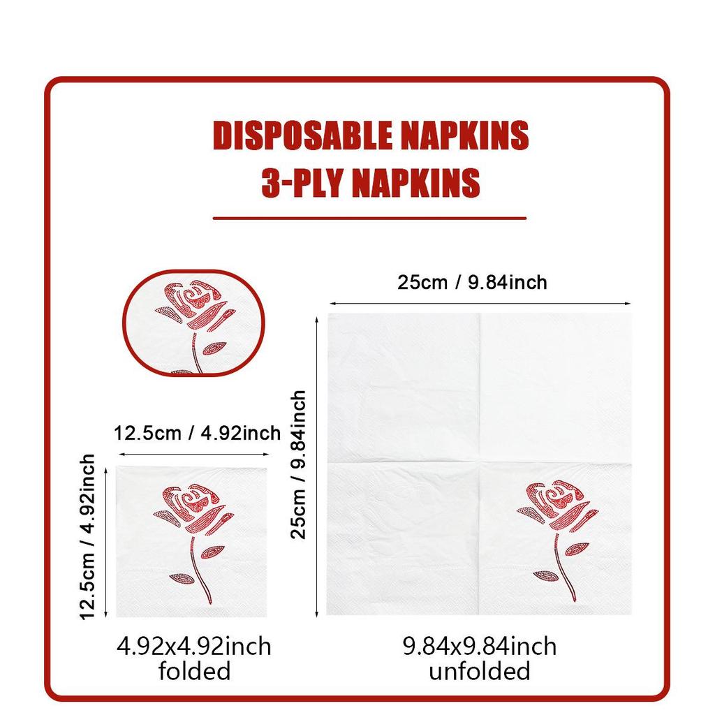 25x25cm European Style Valentine's Day Napkins with Gold Floral Hot Stamp for Parties and Restaurants