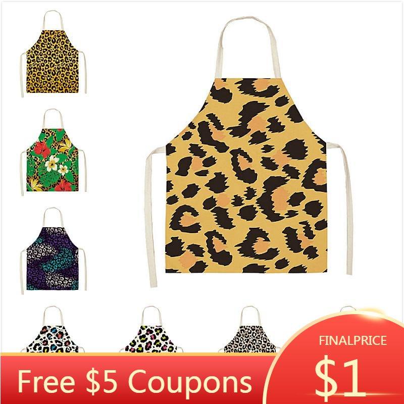 Kjøp Leopard Print Flower Printed Sleeveless Aprons Kitchen Women