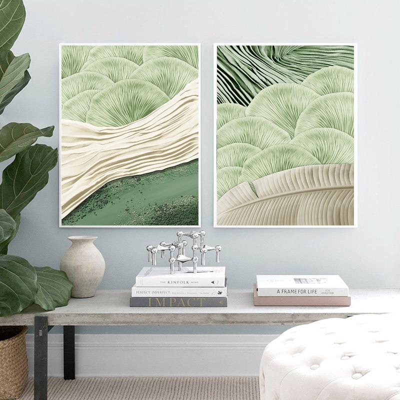 Green Ginkgo Leaf Poster Leaf Embroidery Texture Canvas Painting Nordic Room Wall Art Picture For Home Decoration Painting