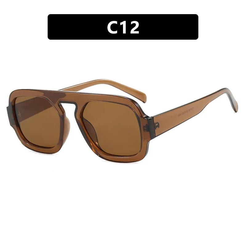 

Винтажные квадратные солнцезащитные очки для женщин и мужчин, толстая оправа, двойные переносицы, очки, женская модная шикарная многоугольная модель, леопардовые, синие