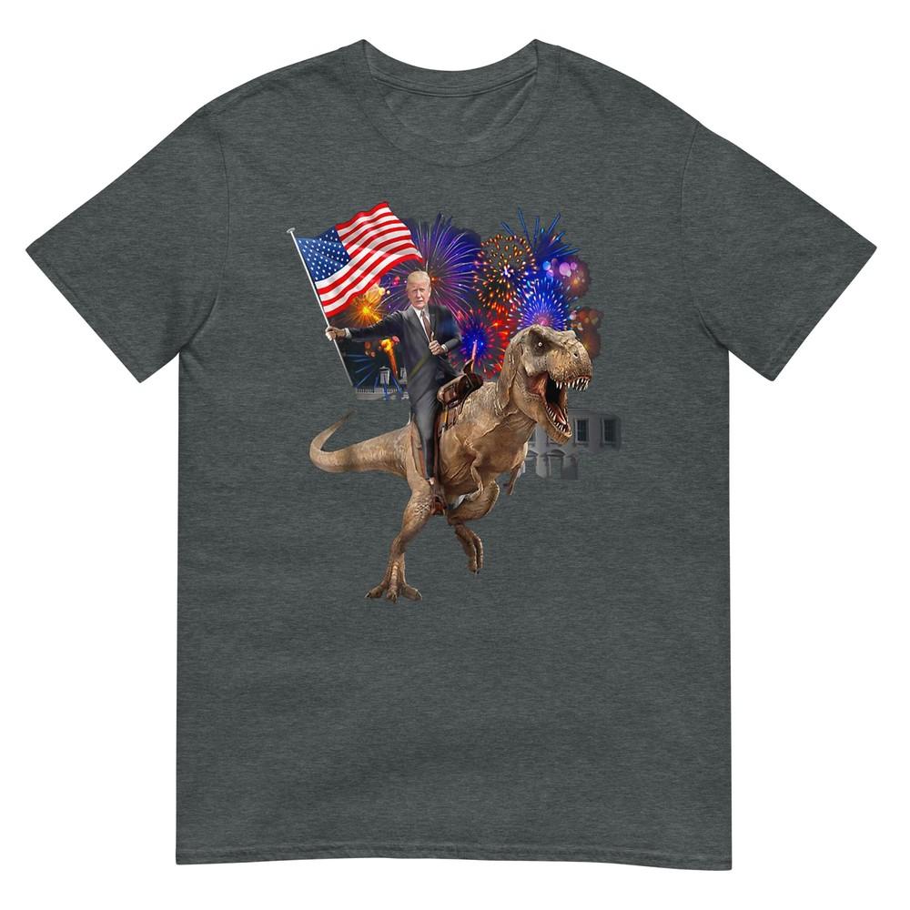 Trump Riding A Dinosaur Trex Suppor Trump 2020 Tshirt