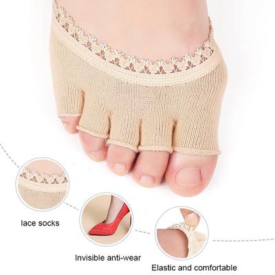Neues Vorfußpolster mit fünf Zehen für Damen, High Heels, verschleißfeste Halbsocken, Spitze, unsichtbare Socken, Hornhaut, Hühneraugen, Fußschmerzpflege