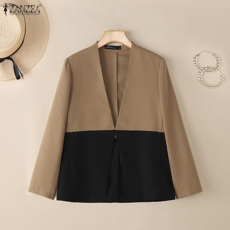 ZANZEA Cardigan subțire de damă casual cu gât în V, mâneci lungi, petice