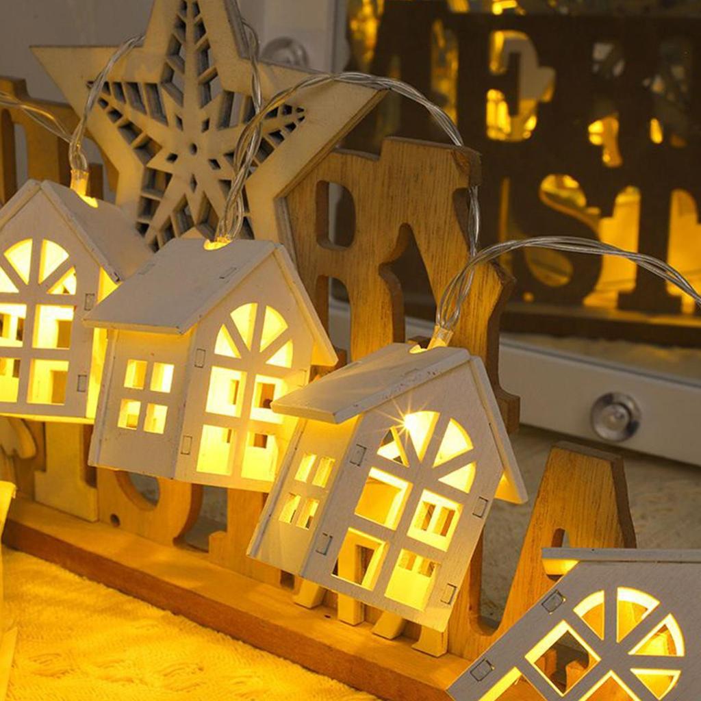 2-meter 10 LED USB Christmas String Lights Wooden Small House Shape LED Light String Star Christmas Tree Decorative Light