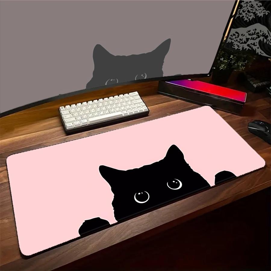 Gaming-Mauspad Rosa Katze Schreibtischzubehör PC Groß Großformat Kawaii HD-Druck Gamer Tastatur Büro-Setup Schreibtisch Schwarze Mauspads