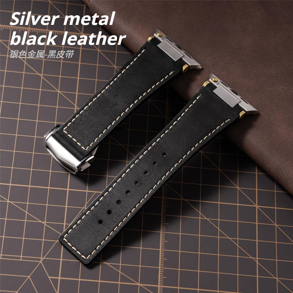 Leather Strap for Apple Watch Ultra 4 3 2 49mm Series 11 10 46mm Business Men Band for iWatch 9 8 7 45mm 6 5 4 Se 3 44mm Bracelet