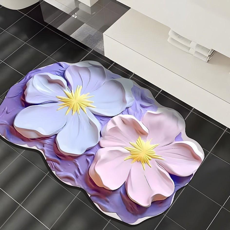 Light Luxury Three-dimensional Vision Flower Diatom Mud Floor Mat, Toilet Door Water Absorption Non-slip Foot Mat, Door Mat