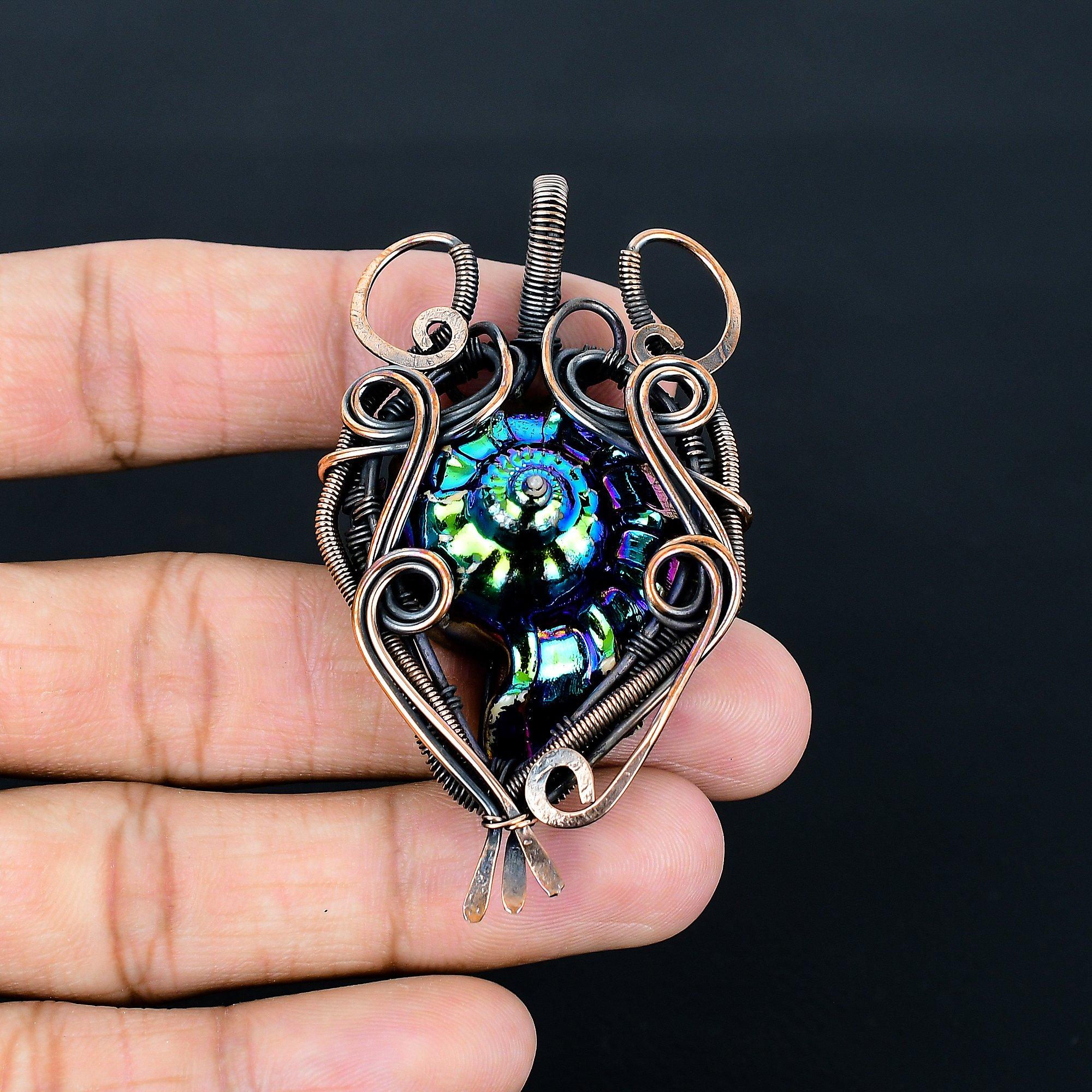 

Aura Shell Pendant Gemstone Handmade Jewelry, 999 Copper Wire Wrapped Pendant, Gift For Wife Jewelry 2.55 Inches