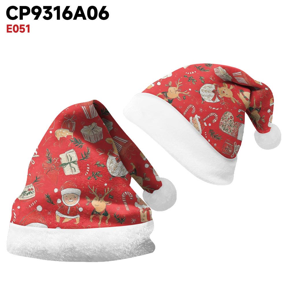 2024 Christmas Double-Sided Plush Hat with Holiday Print for Adults and Children