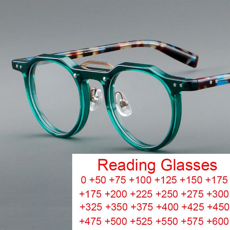 Blue Light Filter Reading Glasses Men Luxury Designer Small Oval Green Ultralight Acetate Frames Okulary