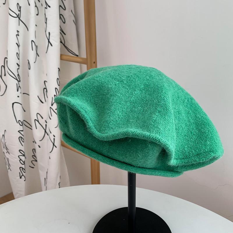 British style knitted thin wool beret female autumn and winter painter hat big head circumference sweet and cute show small face