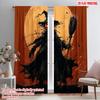 2pcs,2D Plane Printing Pattern Curtains Witches_ Jack-O-Lanterns & Bats Versatile Polyester (without Rod) Art Deco Festive for