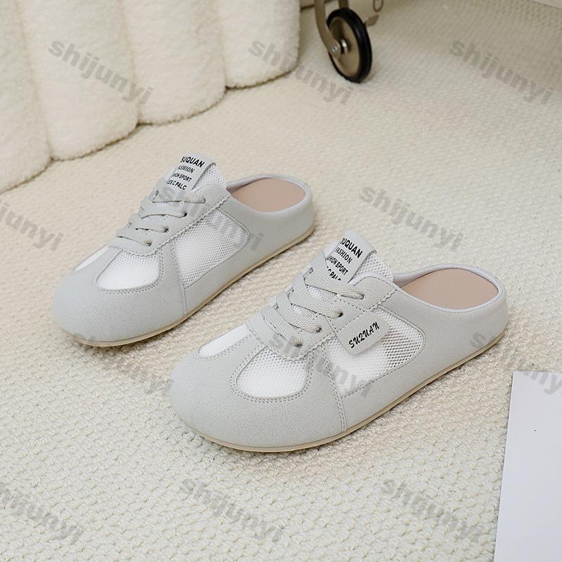 Women Shoes 2026 New Summer Fashion Comfort Round Toe Sewing Half Drag Shoes Outdoor Breathable Mesh Lace-up Women Casual Shoes