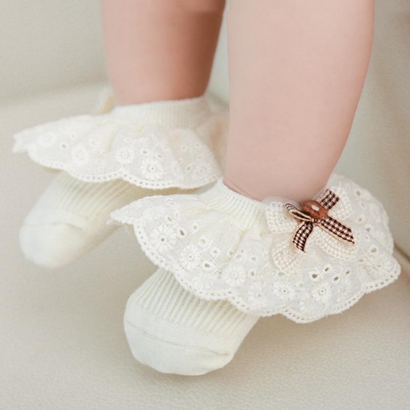 

Дитячі шкарпетки принцеси для немовлят, милий бант, мереживні шкарпетки з рюшами, дихаючі шкарпетки до щиколотки, аксесуари для немовлят L рожевий