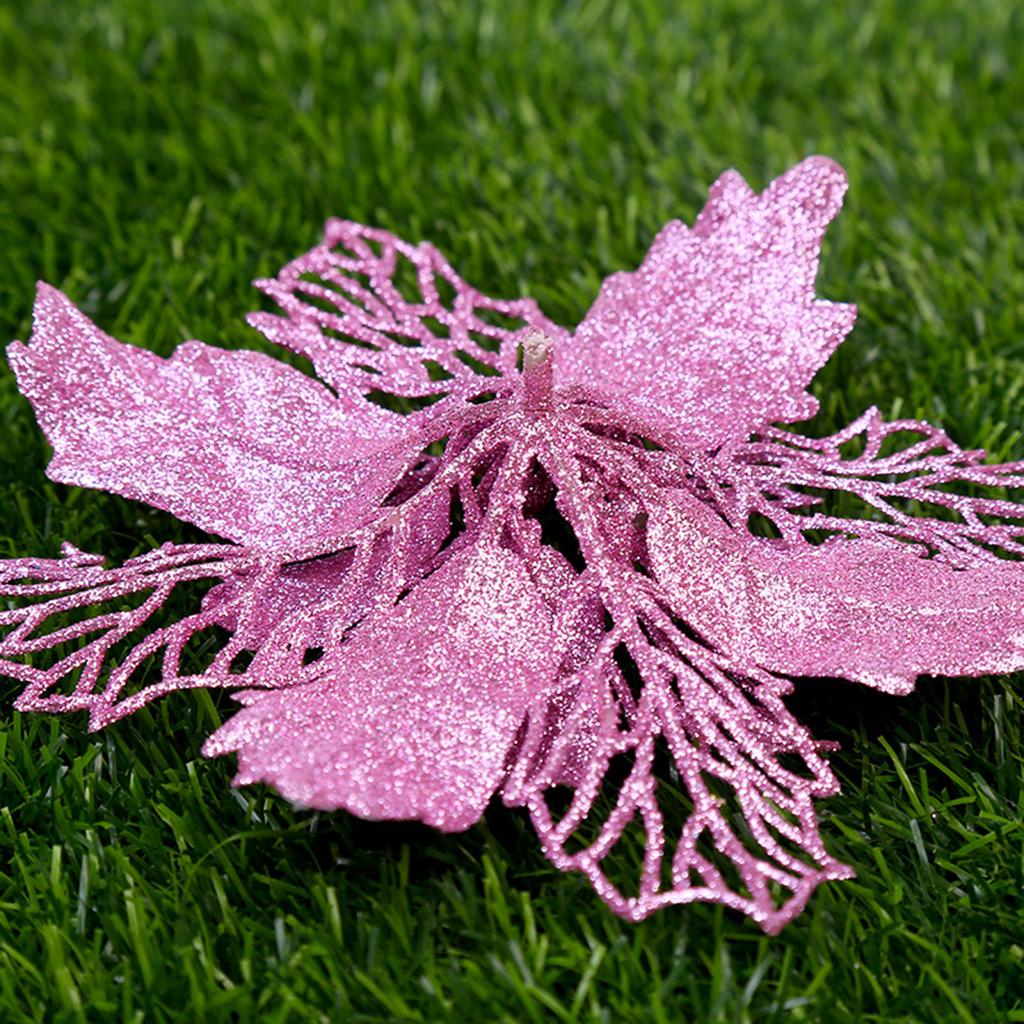 10pcs 11cm Big Artificial Glitter Flower Christmas Tree Pendants Ornament DIY Xmas Party Decoration