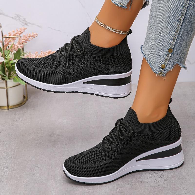 Fashionable Wedge Style Women's Sneakers Spring Autumn New Arrival Casual Thick Bottom Knitted Mesh Breathable Platform Shoes