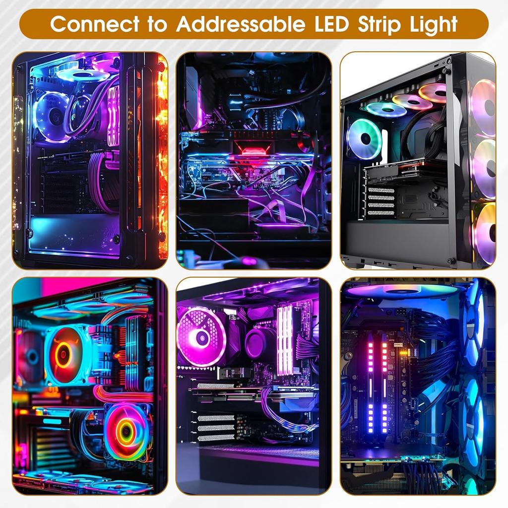 3 Pack ARGB Extension Cable 1-to-1 ARGB Splitter Cable 5V 3-Pin Addressable RGB Cables-Female to Female 3 Pin Extension Connector Cord Wire for