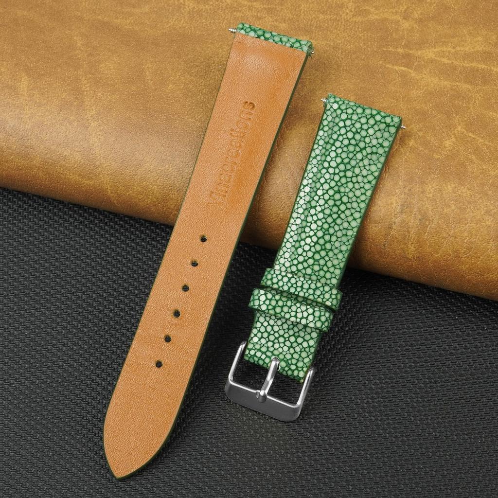 Vinacreations 18mm Green Stingray Leather Watch Galuchat Leather Replacement Watch Band for Handmade with Wrist Green Strap, Men, Buckle, (DH-68-18MM)