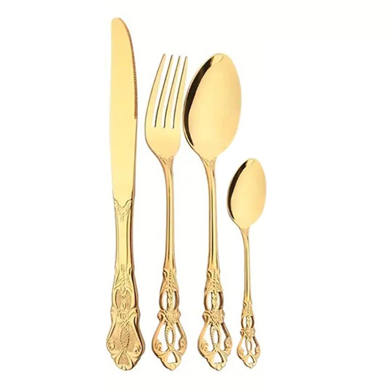 4/24-teiliges Elegantes und langlebiges Vintage-Besteckset mit Kronenmotiv - Edelstahlbesteck für Restaurants, Zuhause, Partys und Hochzeiten