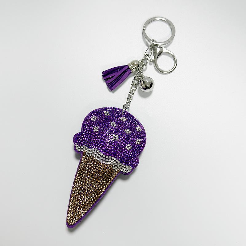 Rhinestone Ice Cream Keychain with Tassel - Fashionable Car and Bag Ornament
