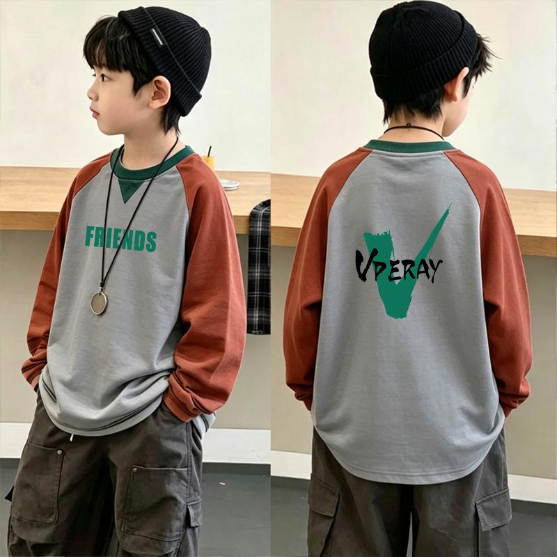 Boys' Color Block Raglan Sleeve T-shirt - Spring/Autumn Loose Fit
