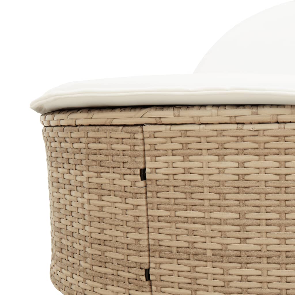 Double Sun Lounger with Cushions Beige Poly Rattan