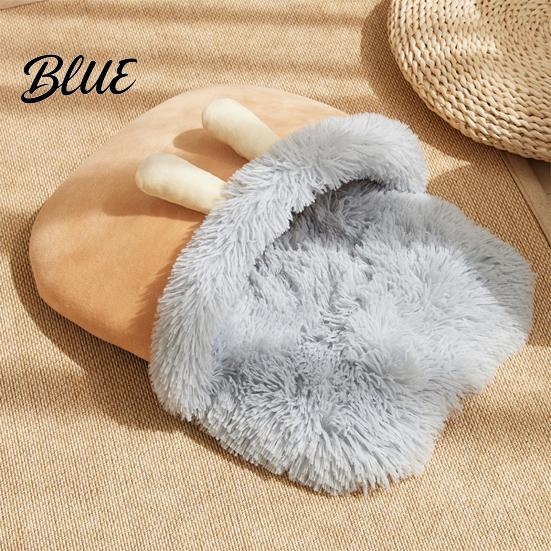 Fluffy Pet Blanket Plush Lined Warm Nest Bag Winter Cat Sleep Cave Bed Comfy Kitten