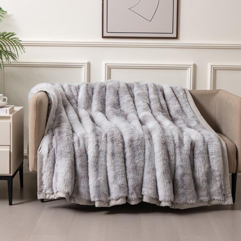 

Плед Тай-дай двухсторонний из искусственного кроличьего меха, толстый и мягкий, для сна, покрывало на диван, плед для офиса, высококачественный теплый подарок, одеяло 100x150cm серый