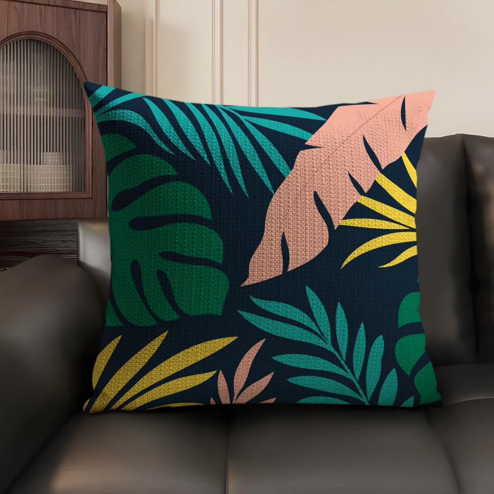 Tropical Rainforest Leaves Cushion Cover Breathable Linen Organic Fabric DoubleSided Printing Sofa Pillow Case Home Decor