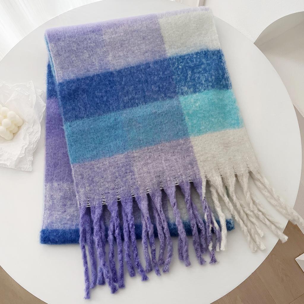 Neuer, atmosphärischer Kaschmir-Imitationsschal mit kariertem Quastenmuster für Damen im Herbst und Winter, mit verdicktem Samt und warmem Hals