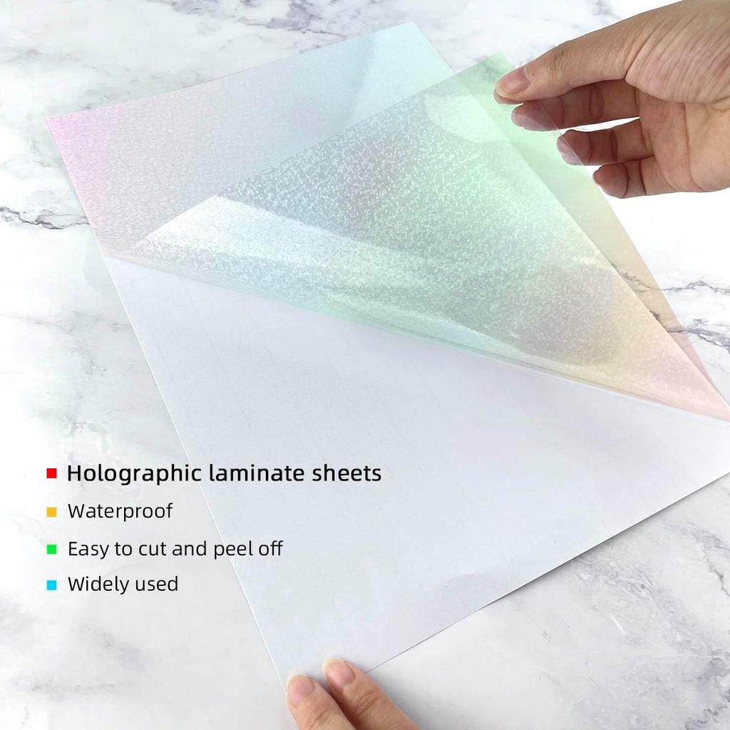 50 Sheets – 6-Style Holographic Sticker Paper, 2.9×4.1 Inch Holographic Overlay Cold Laminating Film, Self-Adhesive Vinyl Sheets