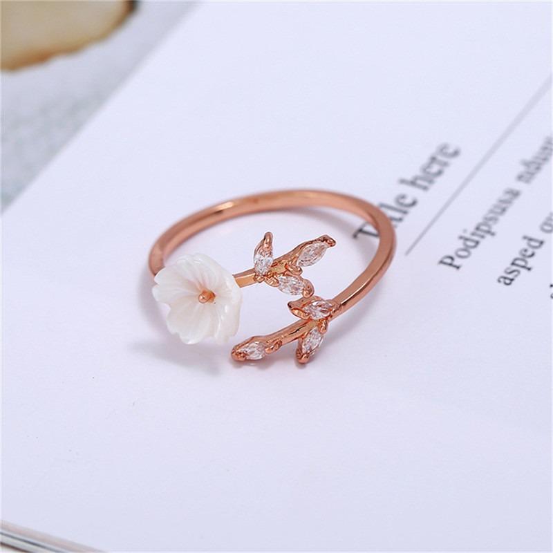 1pc New Women's Fashion Pop Rose Gold Branch Leaf Shell Flower Ring Flower Leaf Jewelry