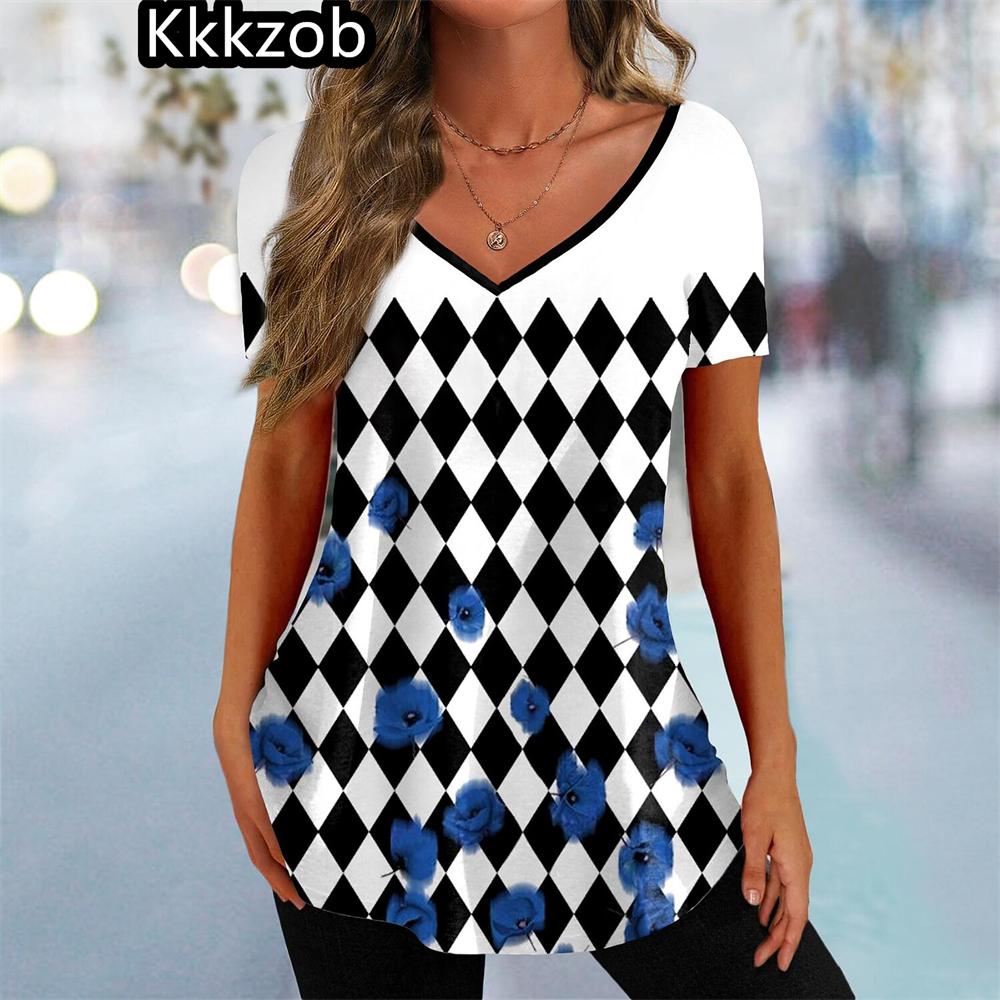 

Женская футболка Летняя полосатая принт градиентная одежда V-образный вырез короткий рукав базовые топы уличная мода большие футболки для девочек 8XL