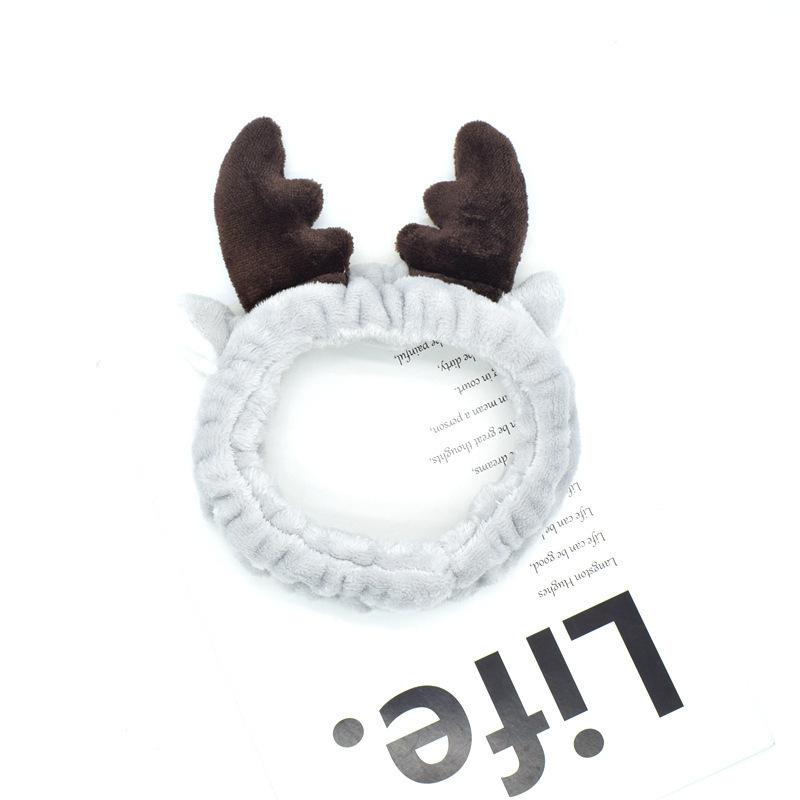 Women's Soft Coral Fleece Antlers Spa Bow Hair Band Facial Makeup Headband for Washing Face and Shower Use